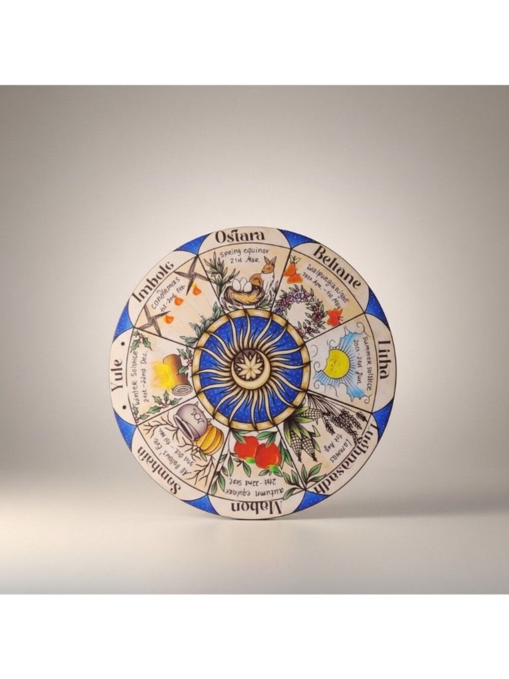 Wheel Of The Year Pagan Calendar Wall Art 12" Wooden Plaque With Vibrant Seasona